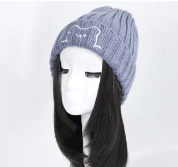 Women's Bear Knitted Hat with Attached Wig