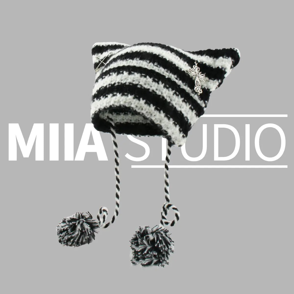 Striped Cat Ear Knitted Beanie