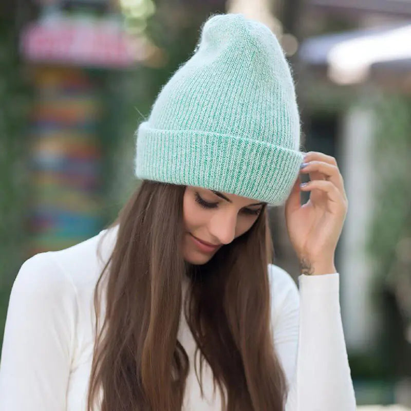 Thick Rabbit Fur Knit Beanie