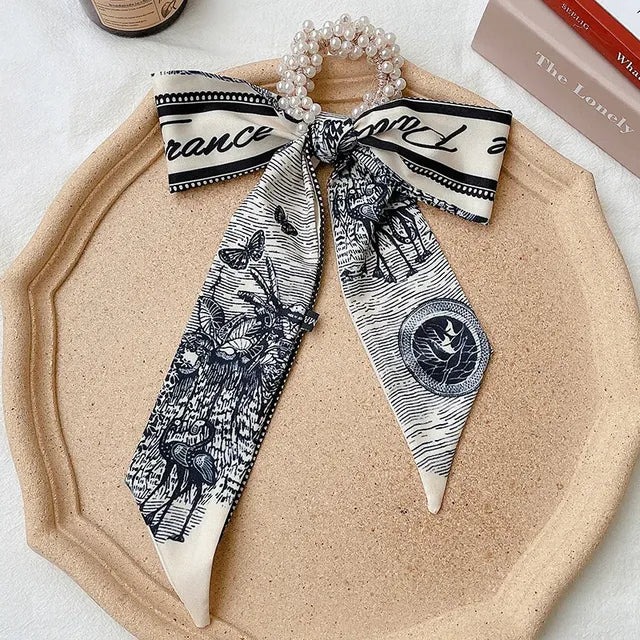 Pearl Ribbon Scarf Hair Bow