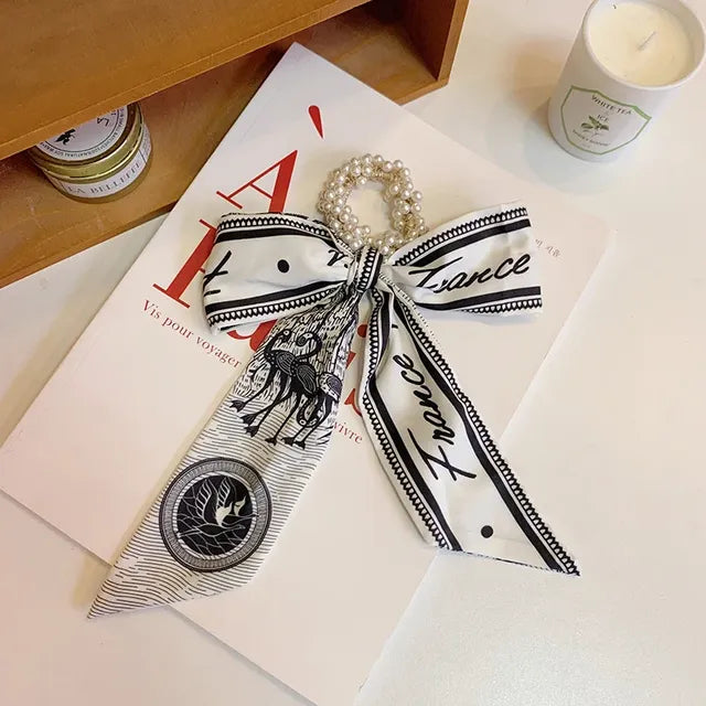 Pearl Ribbon Scarf Hair Bow