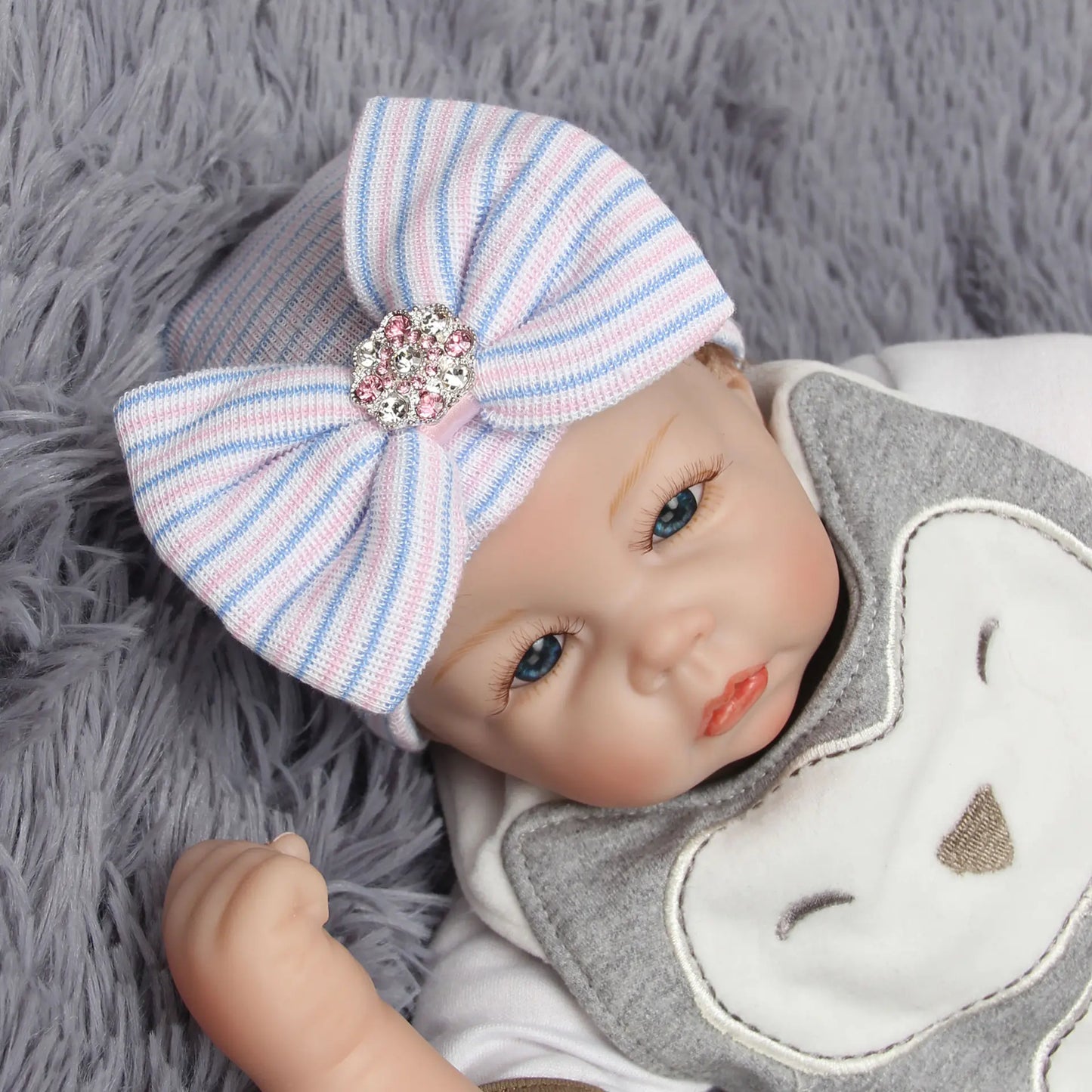 Striped Baby Beanie with Bow