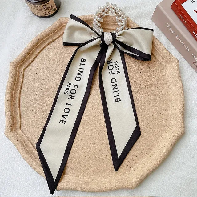 Pearl Ribbon Scarf Hair Bow