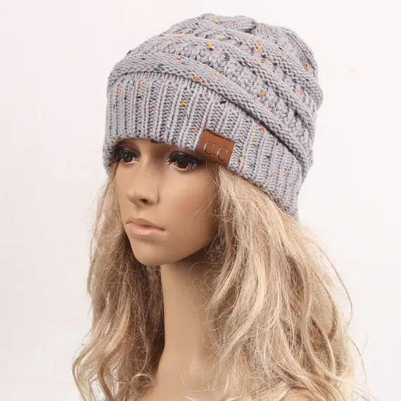 Knit Ponytail Beanie with Colorful Dots