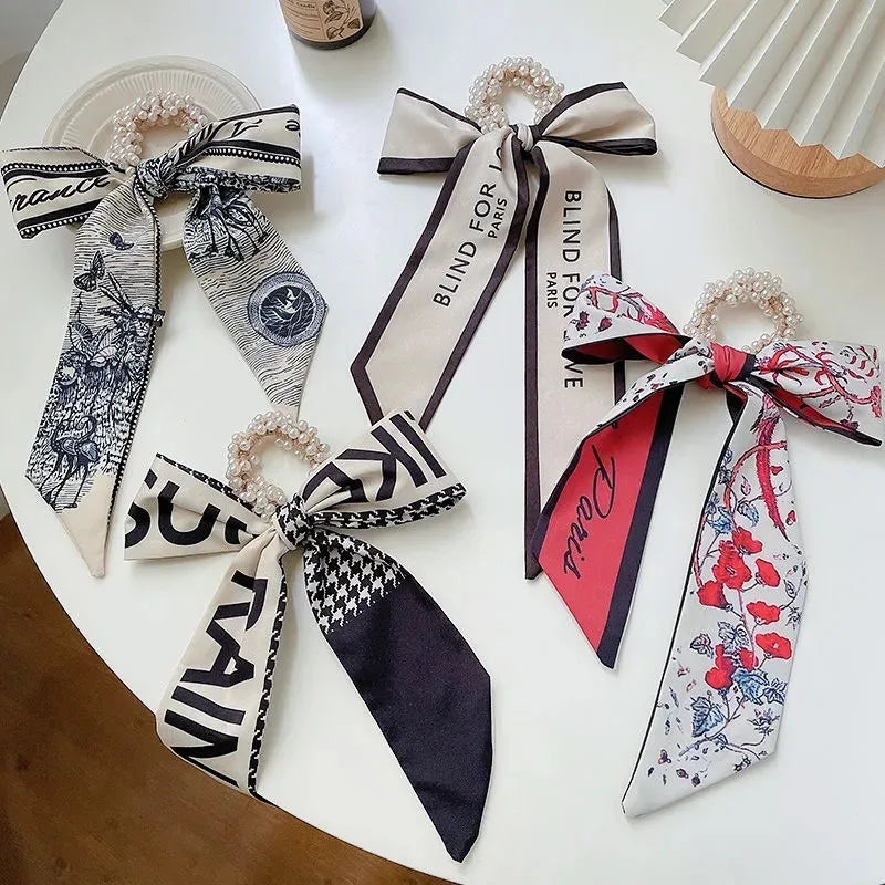 Pearl Ribbon Scarf Hair Bow