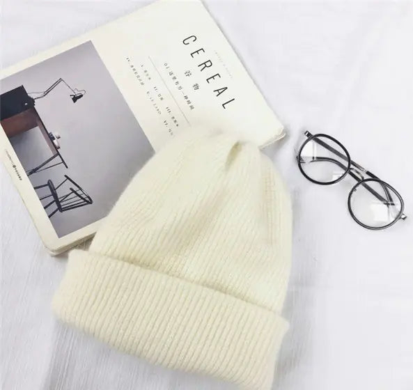 Winter Solid Rabbit Fur Knit Beanie