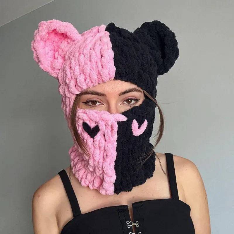 Handmade Knitted Bear Ear Mask Beanie