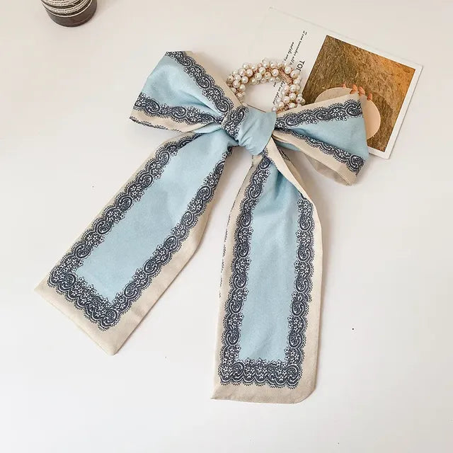 Pearl Ribbon Scarf Hair Bow
