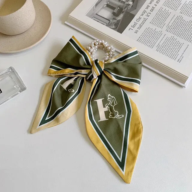 Pearl Ribbon Scarf Hair Bow