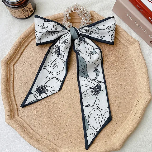 Pearl Ribbon Scarf Hair Bow