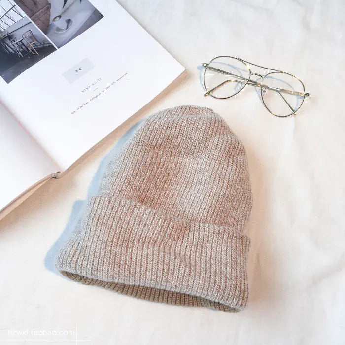 Winter Solid Rabbit Fur Knit Beanie