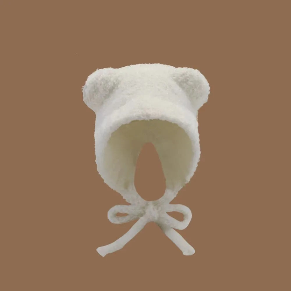 Bear Ear Wool Hat With Rope Knitted