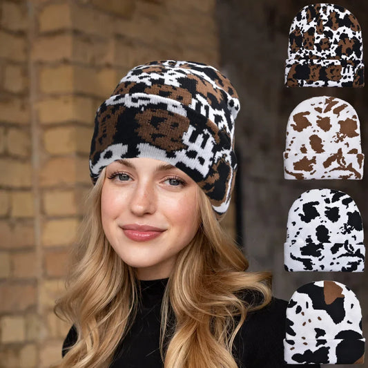 Cow Print Winter Beanie