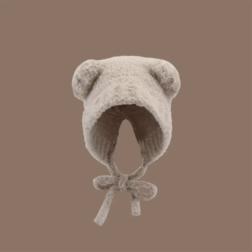 Bear Ear Wool Hat With Rope Knitted