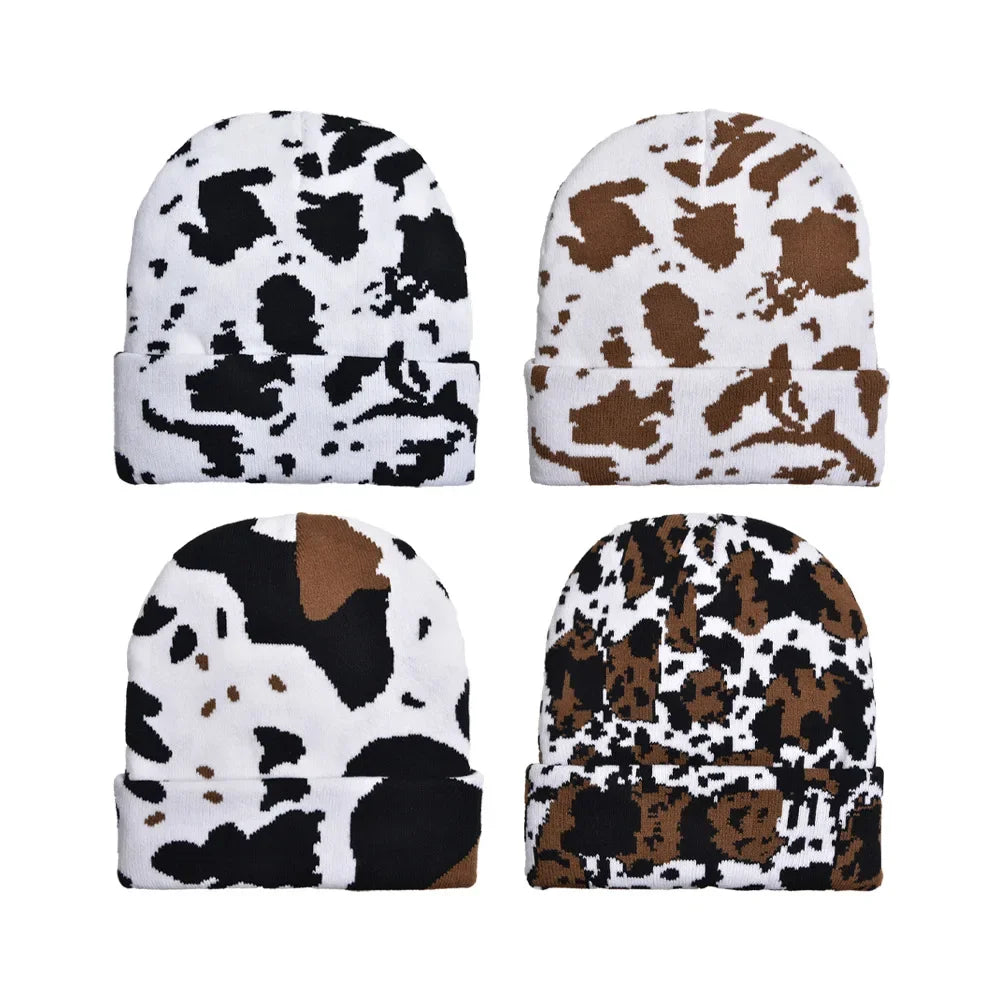 Cow Print Winter Beanie
