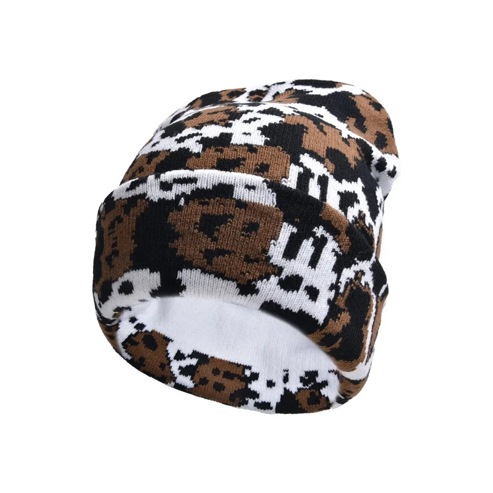 Cow Print Winter Beanie
