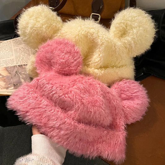 Fluffy Bear Ears Beanie