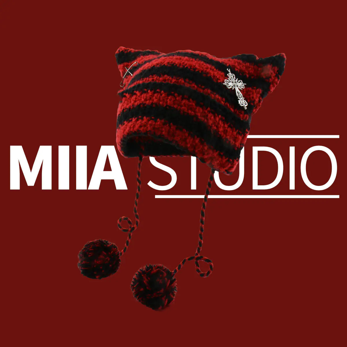 Striped Cat Ear Knitted Beanie