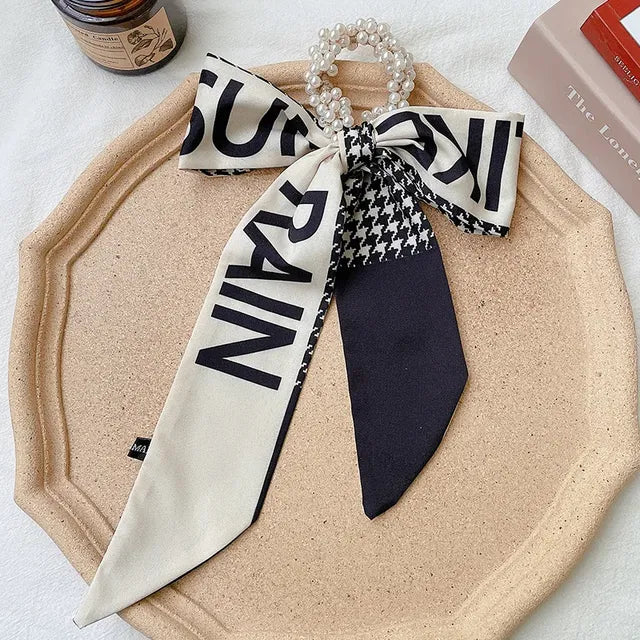 Pearl Ribbon Scarf Hair Bow