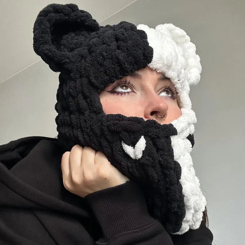 Handmade Knitted Bear Ear Mask Beanie