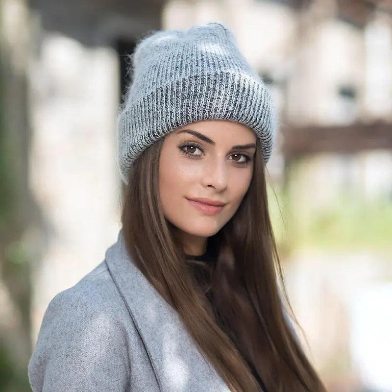 Thick Rabbit Fur Knit Beanie