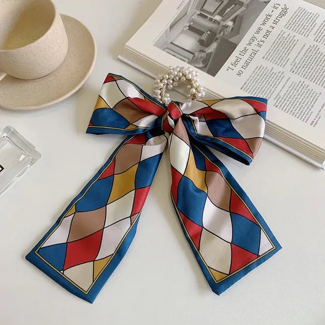 Pearl Ribbon Scarf Hair Bow