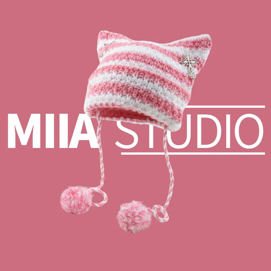 Striped Cat Ear Knitted Beanie