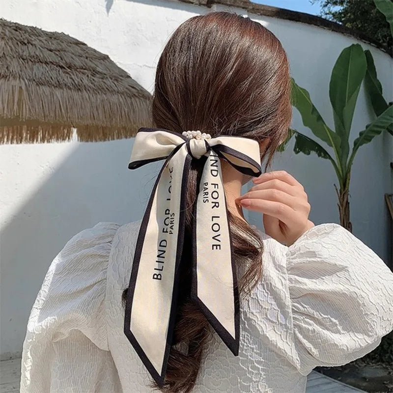 Pearl Ribbon Scarf Hair Bow