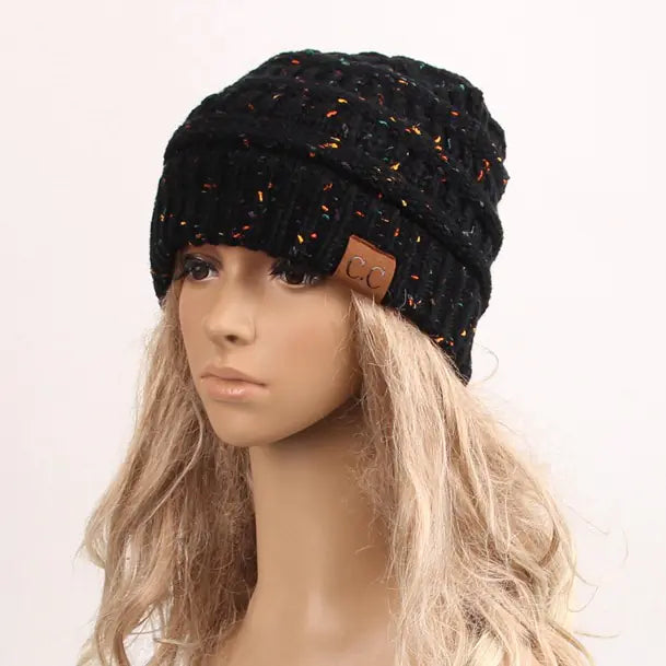 Knit Ponytail Beanie with Colorful Dots
