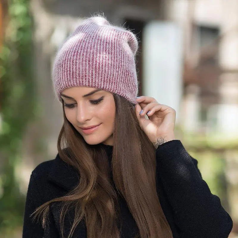 Thick Rabbit Fur Knit Beanie