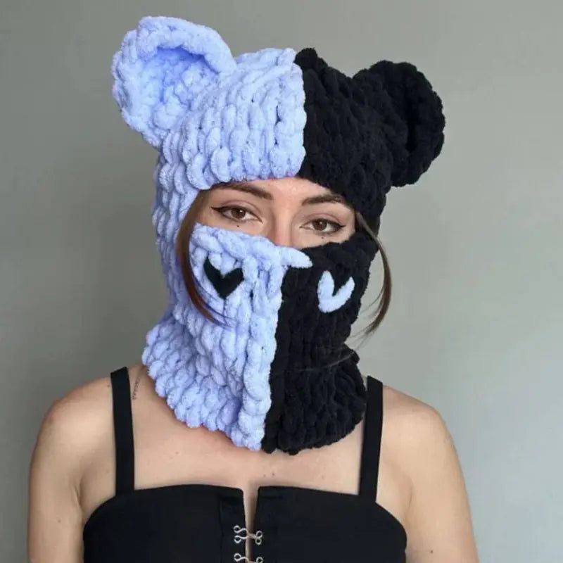 Handmade Knitted Bear Ear Mask Beanie