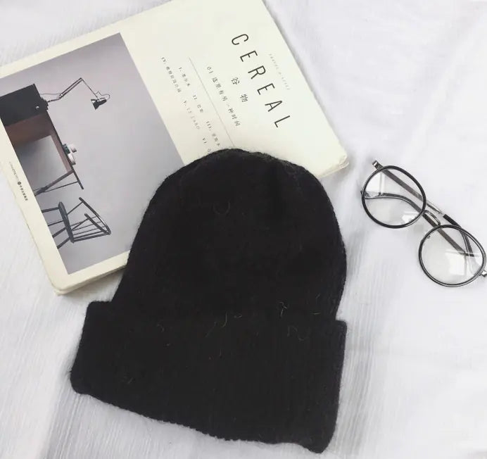 Winter Solid Rabbit Fur Knit Beanie