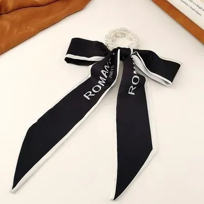 Pearl Ribbon Scarf Hair Bow