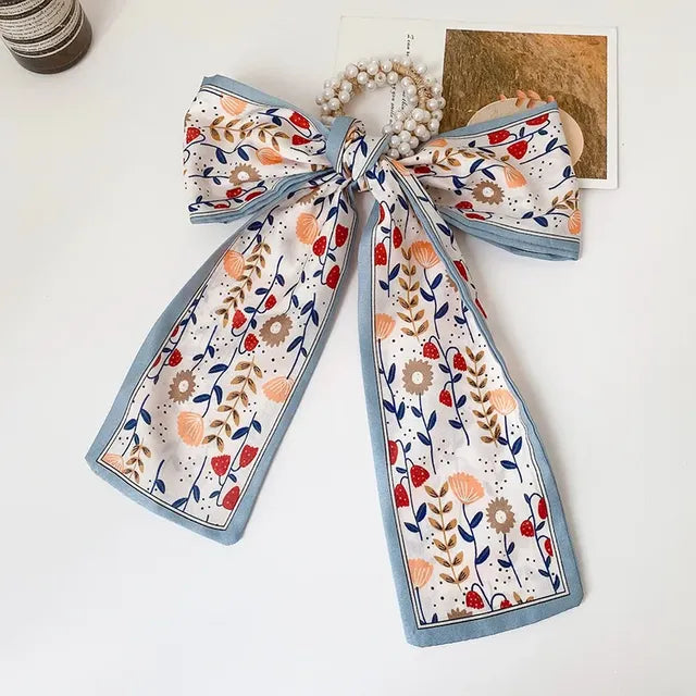 Pearl Ribbon Scarf Hair Bow